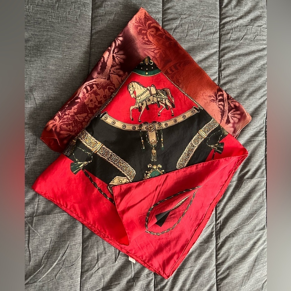 Vintage Bundle (2) Equestrian Themed Silk Scarf & Emanuel Ungaro Scarf - Picture 2 of 9